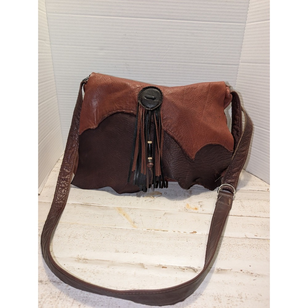 Vintage Deerskin Leather Crossbody Bag Tassels Beads Boho Hippy Southwestern